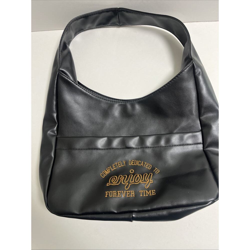 “Completely Dedicated to enjoy forever time” Embrod-black shoulder bag 16x10 In